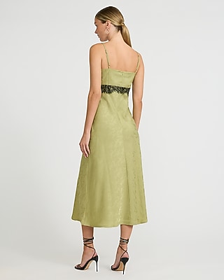 Satin Jacquard Lace V-Neck Midi Slip Dress