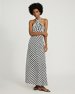 Striped Tie Halter Maxi Dress