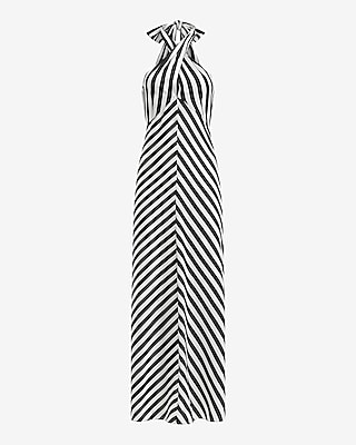 Striped Tie Halter Maxi Dress
