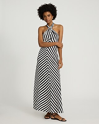 Striped Tie Halter Maxi Dress