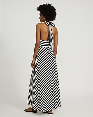 Striped Tie Halter Maxi Dress