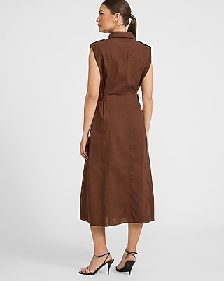 Button Front Adjustable Belted Side Midi Shirt Dress | Express