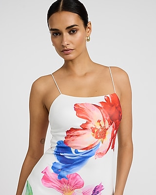 Satin Floral Sleeveless Maxi Slip Dress | Express