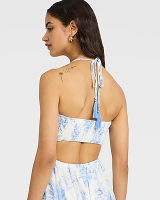 Floral Halter Smocked Back Cutout Tiered Maxi Dress