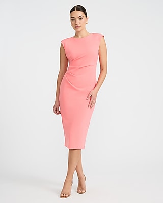 crew neck cap sleeve ruched draped midi sheath dress White House Black Market Cap Sleeve Draped Sheath Dress at Hamilton Place  in Chattanooga, TN