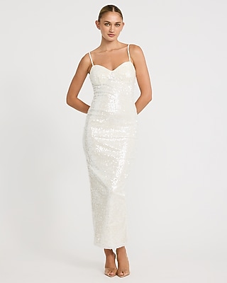 Express Women's Sequin Sweetheart Sleeveless Maxi Dress in Neutral Small