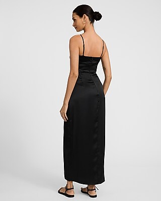 Satin Sweetheart Sleeveless Wrap Ruched Side Maxi Dress Express