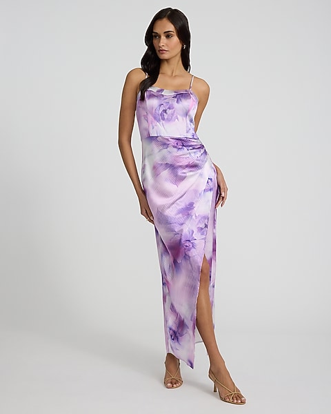 express dress Satin V-neck Sleeveless Tie Shoulder Maxi Slip Womens Dresses Satin Printed Sweetheart Sleeveless Wrap