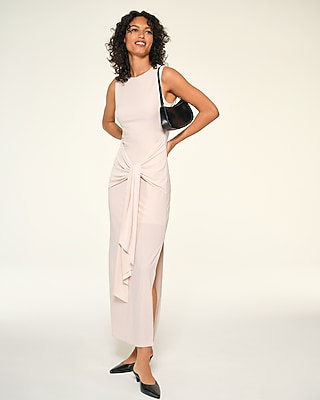 Crew Neck Sleeveless Tie Front Maxi Dress
