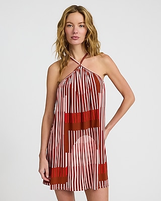 Printed Halter Sleeveless Mini Trapeze Dress