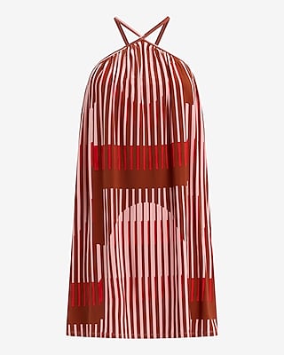 Printed Halter Sleeveless Mini Trapeze Dress