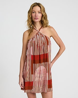 Printed Halter Sleeveless Mini Trapeze Dress