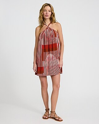 Printed Halter Sleeveless Mini Trapeze Dress