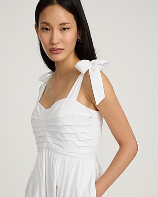 Pleated Sweetheart Tie Shoulder Tiered Maxi Dress