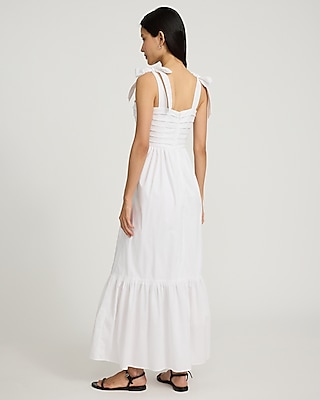 Pleated Sweetheart Tie Shoulder Tiered Maxi Dress