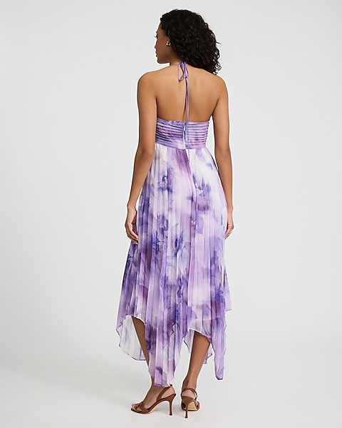 Printed Pleated Tie Halter Sweetheart Asymmetrical Midi Printed Pleated Tie Halter Sweetheart Asymmetrical Midi