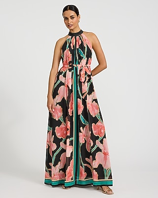 Floral Chiffon Halter Tie Waist Maxi Dress | Express