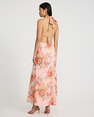 express chiffon halter maxi dress Pleated Chiffon Halter Sleeveless Maxi Dress