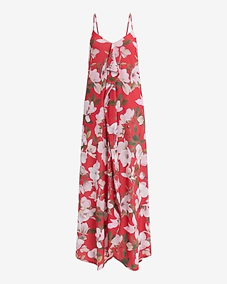 Floral Tie Back Asymmetrical Hem Maxi Dress