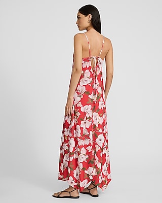 Floral Tie Back Asymmetrical Hem Maxi Dress