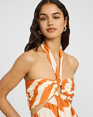 Zebra Print Halter Cutout Smocked Back Maxi Dress - image 2