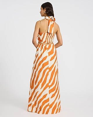 Zebra Print Halter Cutout Smocked Back Maxi Dress - image 3