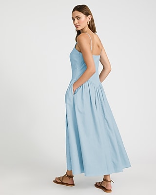 green emerald velvet dress Women's Virginie Drop Waist Halter Neck Chiffon Midi Dress XS/XS/S/M/L/XL/Customize Blue Mean Blvd Blue / L main image 1