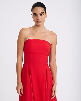 Lace Trim Strapless Fit and Flare Maxi Dress