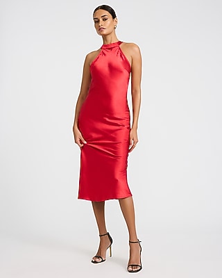 Satin Halter Neck Midi Sheath Dress | Express