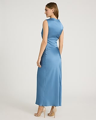 Satin Asymmetrical Draped Maxi Sheath Dress - image 5