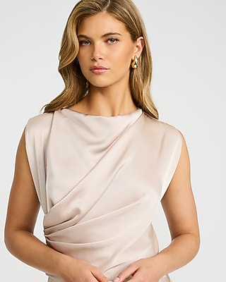 Satin Asymmetrical Draped Maxi Sheath Dress - image 2