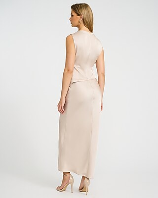 Satin Asymmetrical Draped Maxi Sheath Dress - image 3