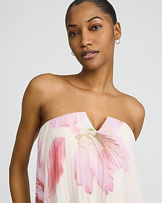 Floral Pleated Strapless Maxi Dress - image 2