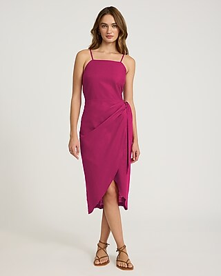 Linen-blend Sleeveless Tie Wrap Midi Dress