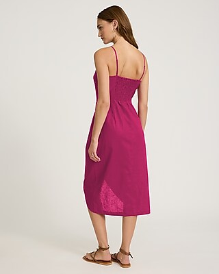 Linen-Blend Sleeveless Tie Wrap Midi Dress