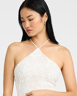 Knit Crochet Halter Sleeveless Midi Sheath Dress