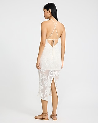Knit Crochet Halter Sleeveless Midi Sheath Dress
