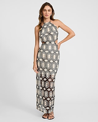Crochet Halter Cutout Open Back Maxi Dress