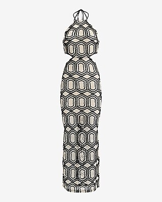 Crochet Halter Cutout Open Back Maxi Dress