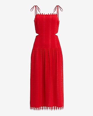 Lace Sleeveless Tie Strap Cutout Drop Waist Midi Dress