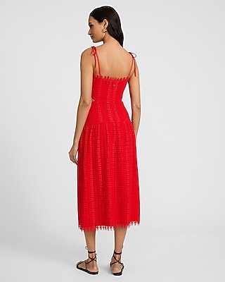 Lace Sleeveless Tie Strap Cutout Drop Waist Midi Dress