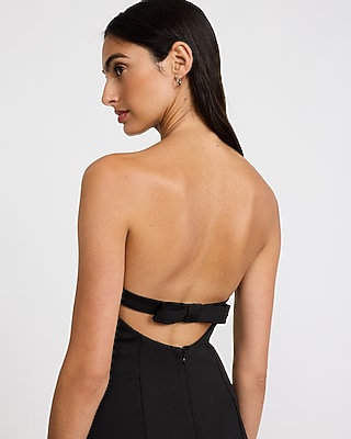 Mixed Media Strapless Bow Back Sheer Lace Maxi Dress