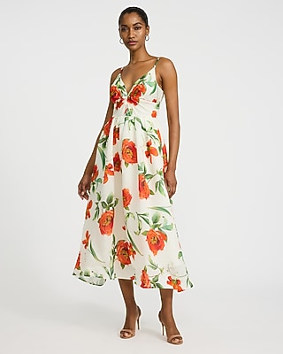 Floral V-Neck Pleated Smocked Back Midi Dress - image 2