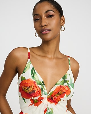 Floral V-Neck Pleated Smocked Back Midi Dress - image 3