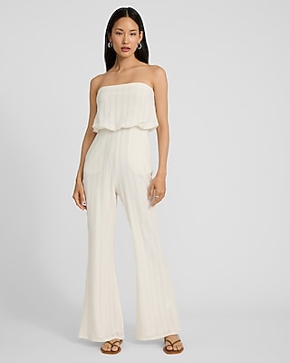 Textured Strapless Flare Leg Jumpsuit