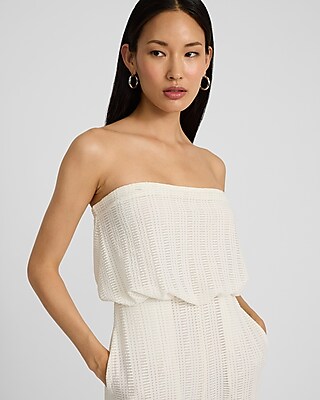 Textured Strapless Flare Leg Jumpsuit