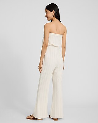 Textured Strapless Flare Leg Jumpsuit