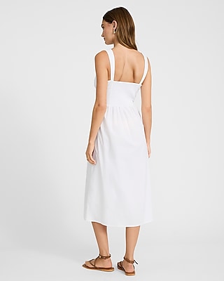 Square Neck Sleeveless Tie Front Drop Waist Midi Dress