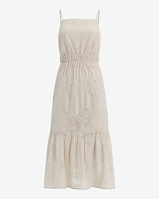 Lace Square Neck Sleeveless Tiered Midi Dress
