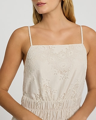 Lace Square Neck Sleeveless Tiered Midi Dress